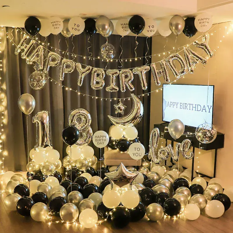 Internet celebrity adult happy birthday balloon party boys and girls scene layout supplies background wall baby first birthday decoration